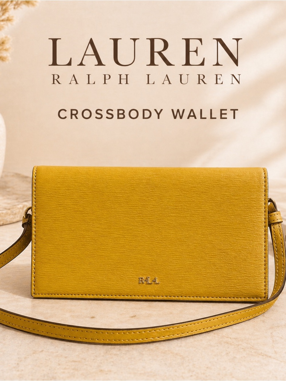 Lauren Ralph Lauren Yellow Leather Crossbody Wallet Clutch